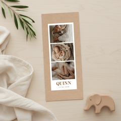 Fotocollage geboortekaartje in photobooth stijl kraftpapier