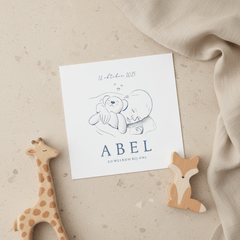 Geboorte jongetje realistische illustratie baby met beertje