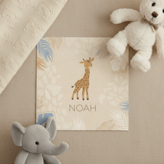 Geboortekaart blauw met girafje 