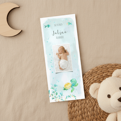 Geboortekaart jongen met schildpad en vissen