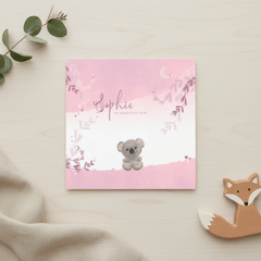 Geboortekaart meisje lief koalabeertje hartjes sterren maan
