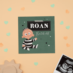 Geboortekaartje baby boefje ontsnapt stoer