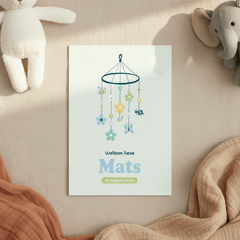 Geboortekaartje babymobiel met bloemen vlinder en bijtje