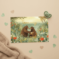 Geboortekaartje beren in een bloemenveld