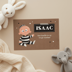 Geboortekaartje boef baby zwart wit kraft hartjes bruin