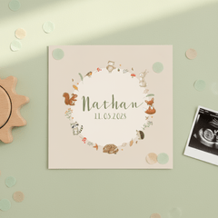 Geboortekaartje - bosdieren in cirkel jongen