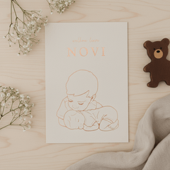 Geboortekaartje broer kust liggend baby’tje – koperfolie