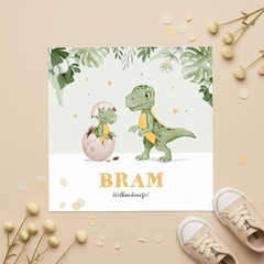Geboortekaartje dino broertje jungle hartjes waterverf