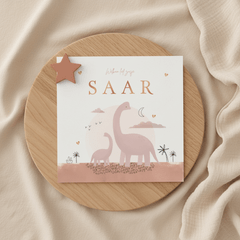 Geboortekaartje dinosaurus zusje maan hartjes koper