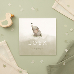 Geboortekaartje groene waterverf lief olifantje