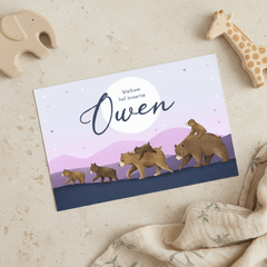 Geboortekaartje grote familie beren magisch landschap maan