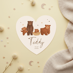 Geboortekaartje hartvorm dieren beren familie broertje zusje