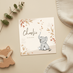 Geboortekaartje herfst olifant unisex blaadjes jongen meisje