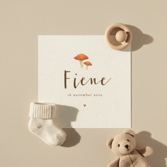 Geboortekaartje herfst paddestoelen papierstructuur hartje