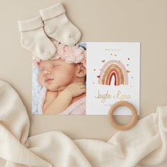 Geboortekaartje hip meisje regenboog roze goud foto