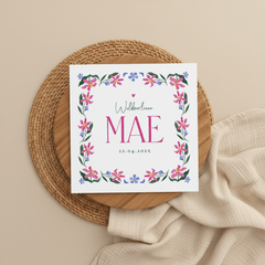 Geboortekaartje hip trend bloemen kader waterverf roze