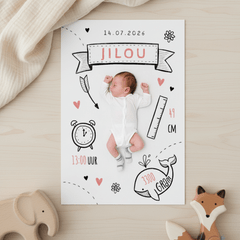 Geboortekaartje illustraties foto doodle hip