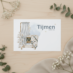 Geboortekaartje jongen met wieg onder de sterren