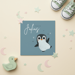 Geboortekaartje jongen pinguin hartjes lief