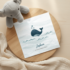 Geboortekaartje kleine walvis met hartjes blauw