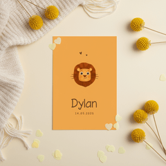 Geboortekaartje leeuw oker oranje lief minimalistisch