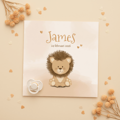Geboortekaartje lief leeuwtje in zachte beige tinten