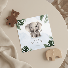 Geboortekaartje lief olifantje blauw jungle thema