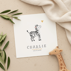 Geboortekaartje lief zebra hartje goud unisex
