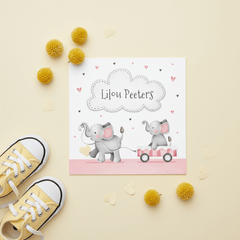 Geboortekaartje lief zusje olifantjes en hartjes