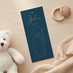 Geboortekaartje lijntekening van baby stijlvol met foliedruk