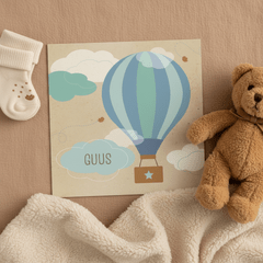Geboortekaartje luchtballon blauw