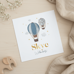 Geboortekaartje luchtballonnen vintage stoer sterren goud