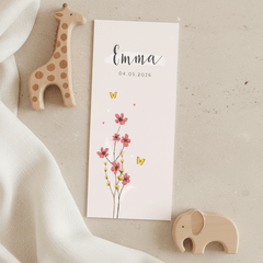 Geboortekaartje meisje bloemen lief hartjes bloemen vlinder