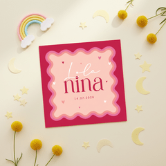 Geboortekaartje meisje groovy roze hartjes origineel