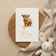 Geboortekaartje meisje kalfje schattig vogeltjes waterverf