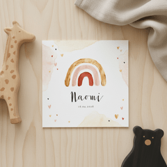 Geboortekaartje meisje regenboog goud hartjes watercolor