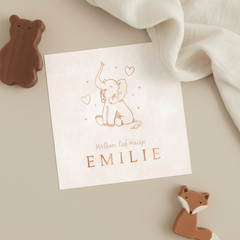 Geboortekaartje meisje trend olifant line art sand