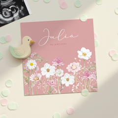 Geboortekaartje meisje wilde bloemetjes in het veld