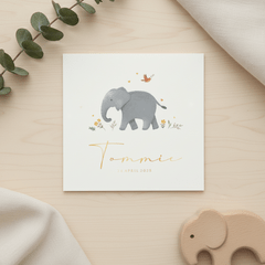 Geboortekaartje olifant schattig lief dieren goud hartjes