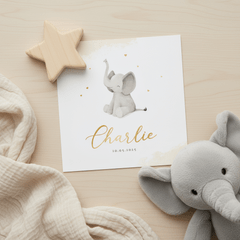 Geboortekaartje olifantje hartjes lief waterverf dieren