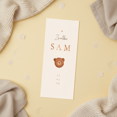 Geboortekaartje schattig beertje stijlvol beige zandkleur