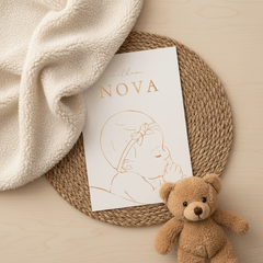 Geboortekaartje slapend meisje met haarband - koperfolie