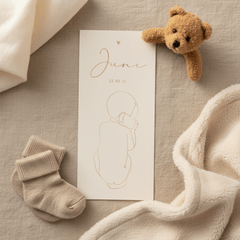Geboortekaartje stijlvol lijntekening van baby met foliedruk