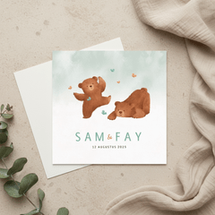 Geboortekaartje tweeling beren waterverf vlinders dieren