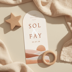 Geboortekaartje tweeling naturel landschap en zon boog