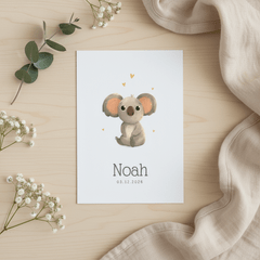 Geboortekaartje unisex koala goud hartjes