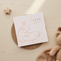 Geboortekaartje zus geeft baby een kusje - koperfolie 