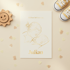 Geboortekaartje zus kust broertje – goudfolie