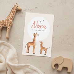 Geboortekaartje zusje lief met giraf illustratie