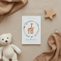 Geboortekaartje zusje lief met twee kleine girafjes